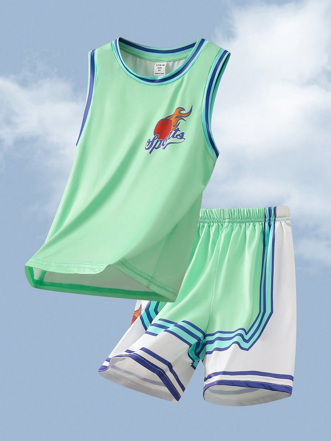 Young Boy Casual Patterned Top And Shorts Sports Suit, Summer