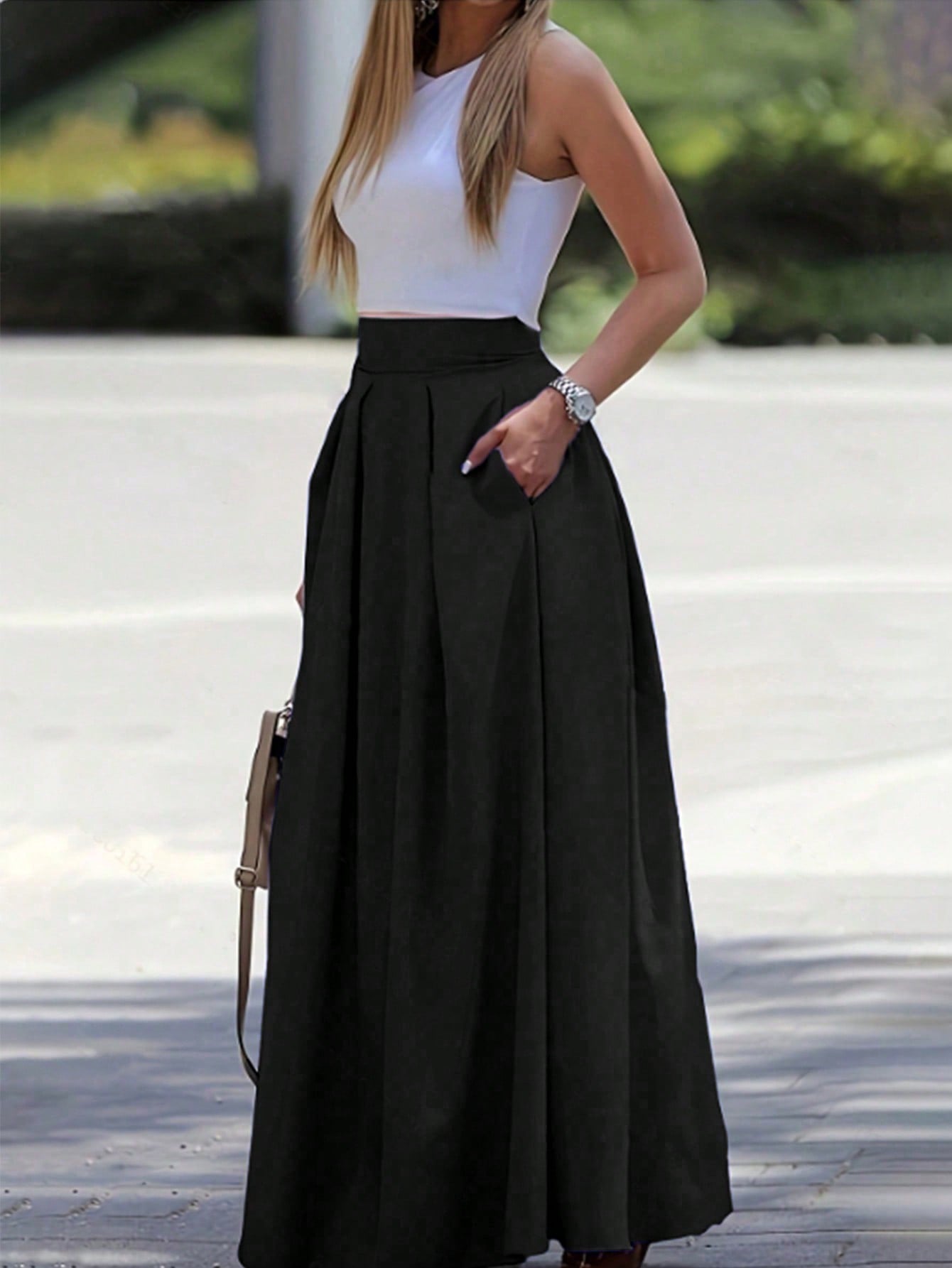 A-Line Solid Color High Waist Skirt