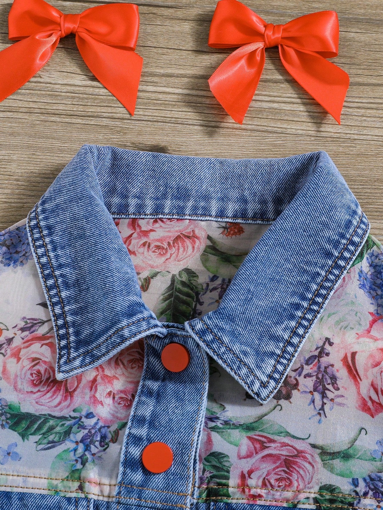 Teen Girl Summer Trendy Stonewashed Floral Print Color Block Denim Jeans Vest Jacket,Girls Summer Vacation Clothes Outfits