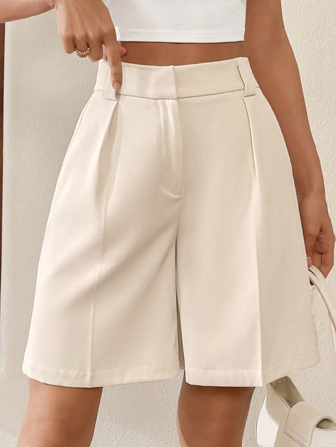 Women's Classic Knee-Length Office Shorts With High Waist For Summer Casual Wear   Casual Bermuda Shorts