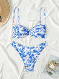 Swim Vcay Women's Vacation Plant Printed Bikini Set With Twisted Sexy Bra And Bottoms,Summer Beach