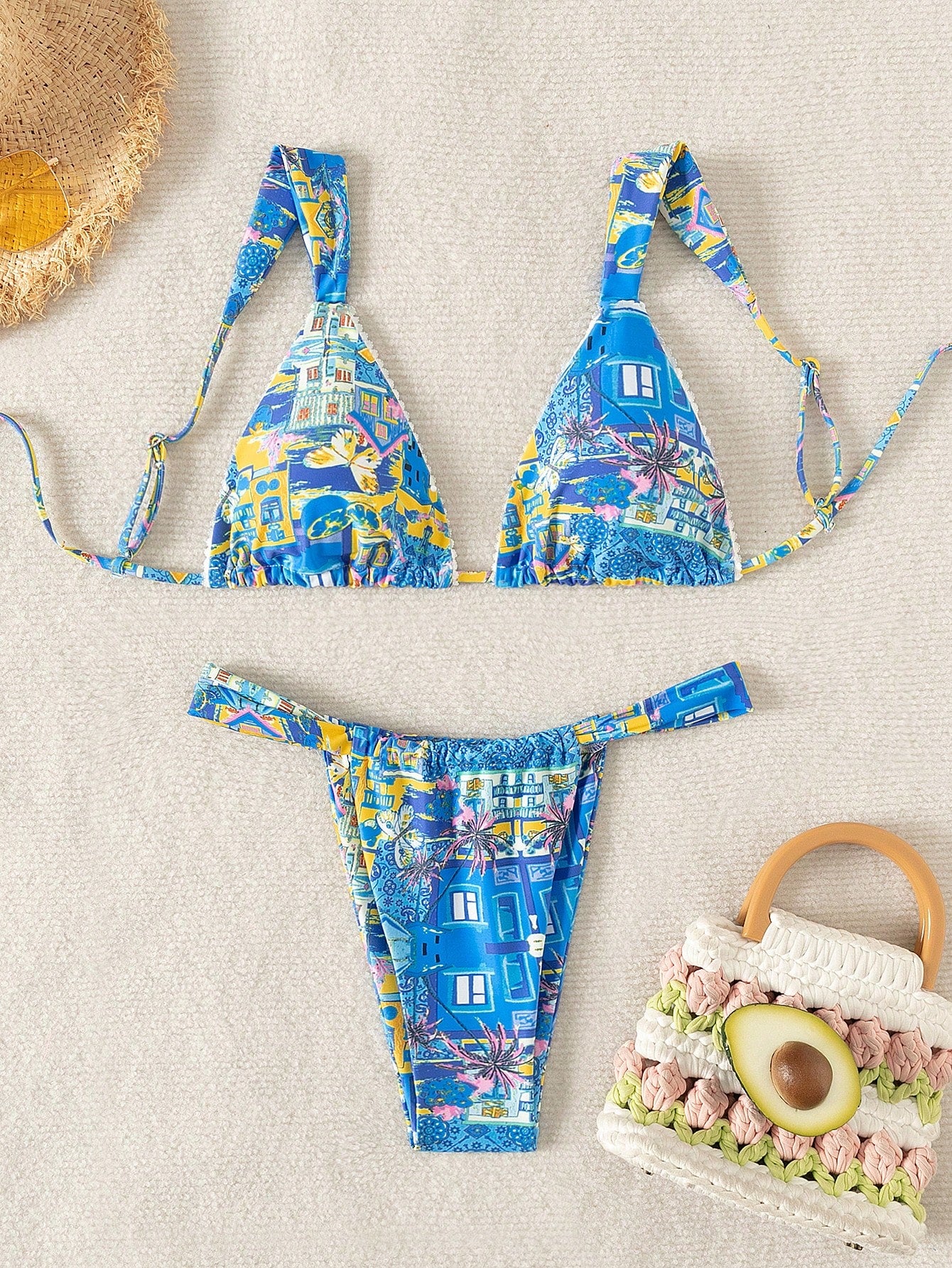 Swim Summer Beach Women's Coconut Tree & Fruit Printed Bikini Set