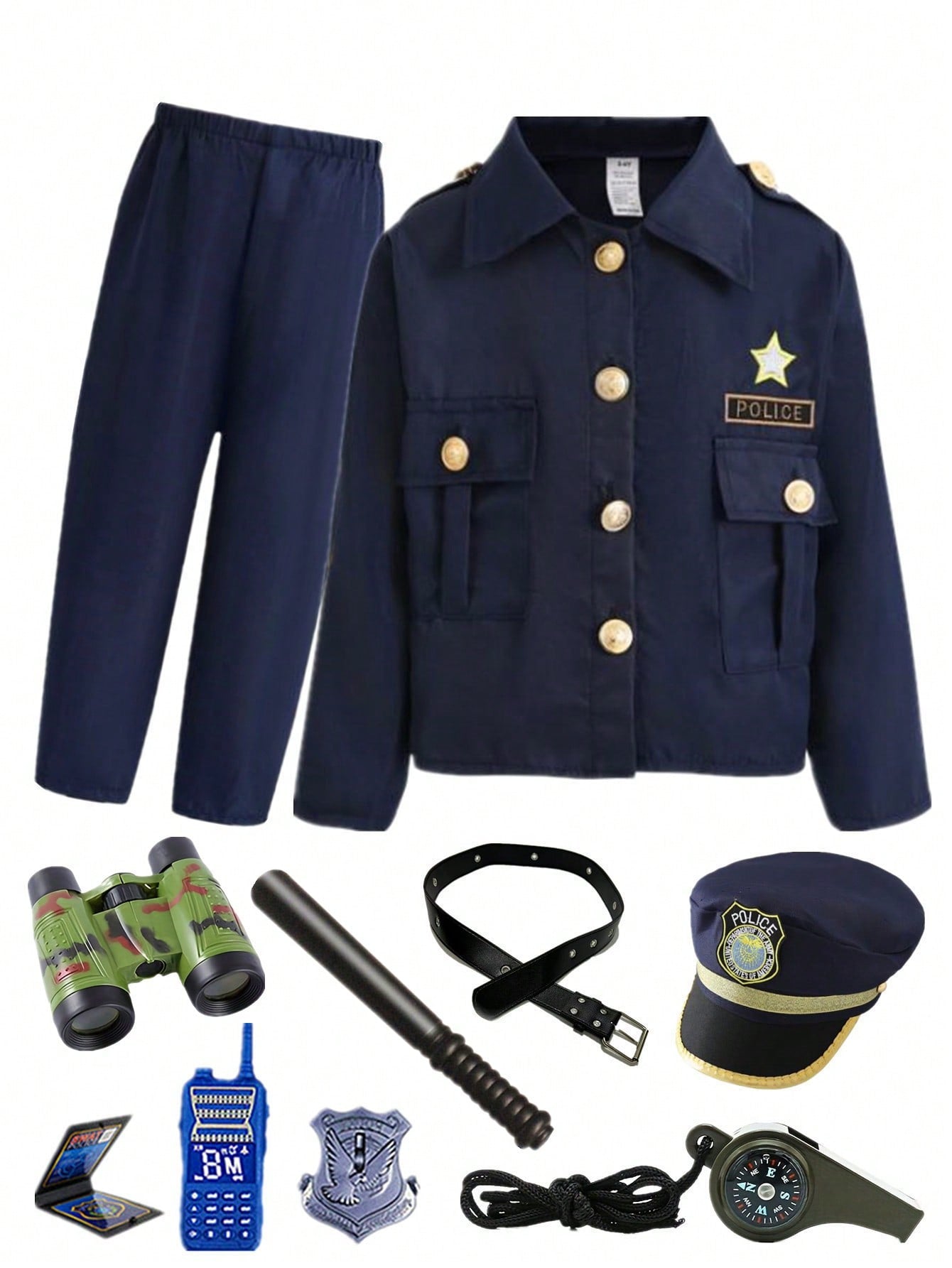 Cute Children's Police Costume, Boys' Realistic Officer Uniform Dress-Up Costume, Police Toy Set, Festival Role-Playing Carnival, Kids' Gift