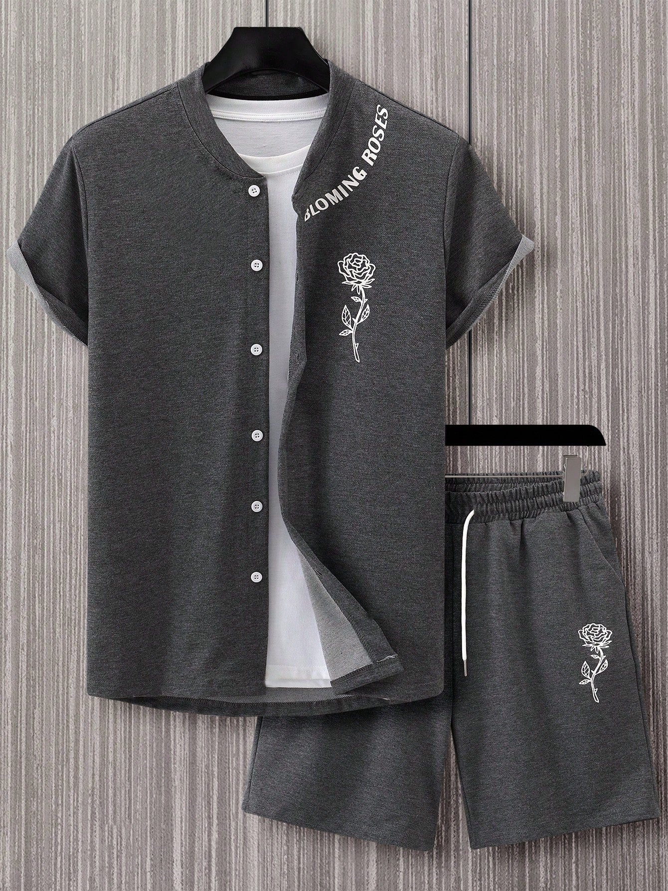 Men Floral & Letter Graphic Shirt & Shorts Without Tee