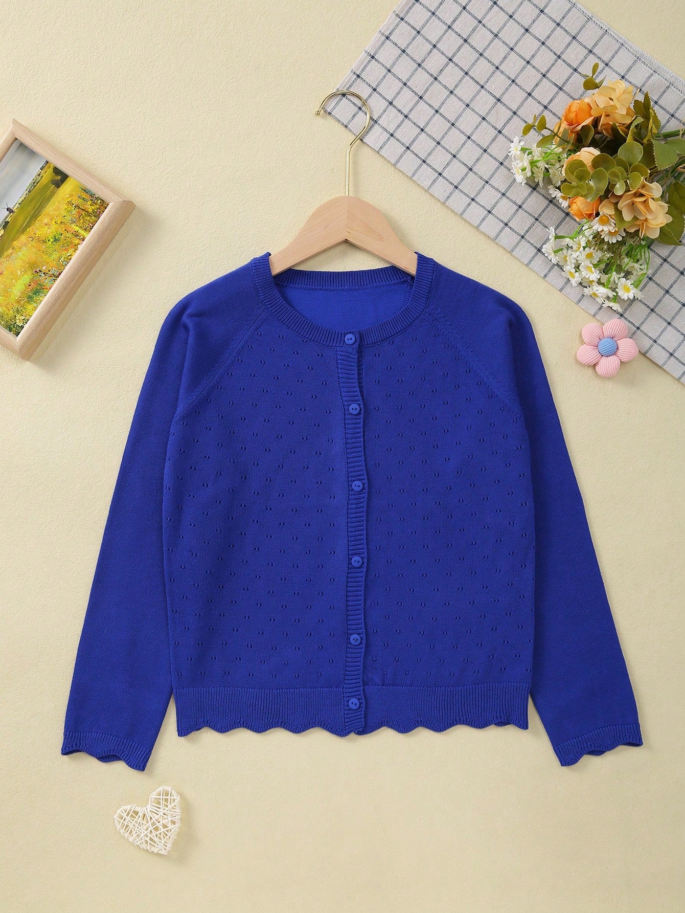 Young Girl Summer Hollow Out Knitted Cardigan With Buttons