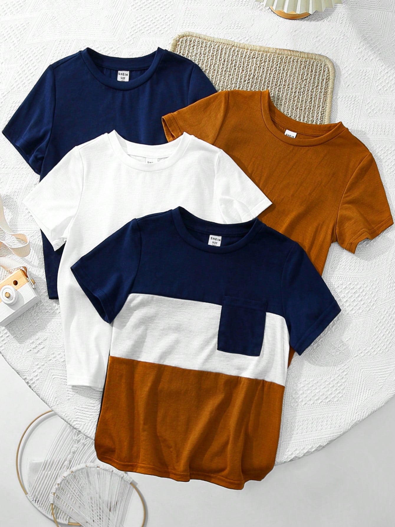 4pcs/Set Casual Loose Fit Round Neck Short Sleeve T-Shirts For Tween Boys (Extended Sizes)