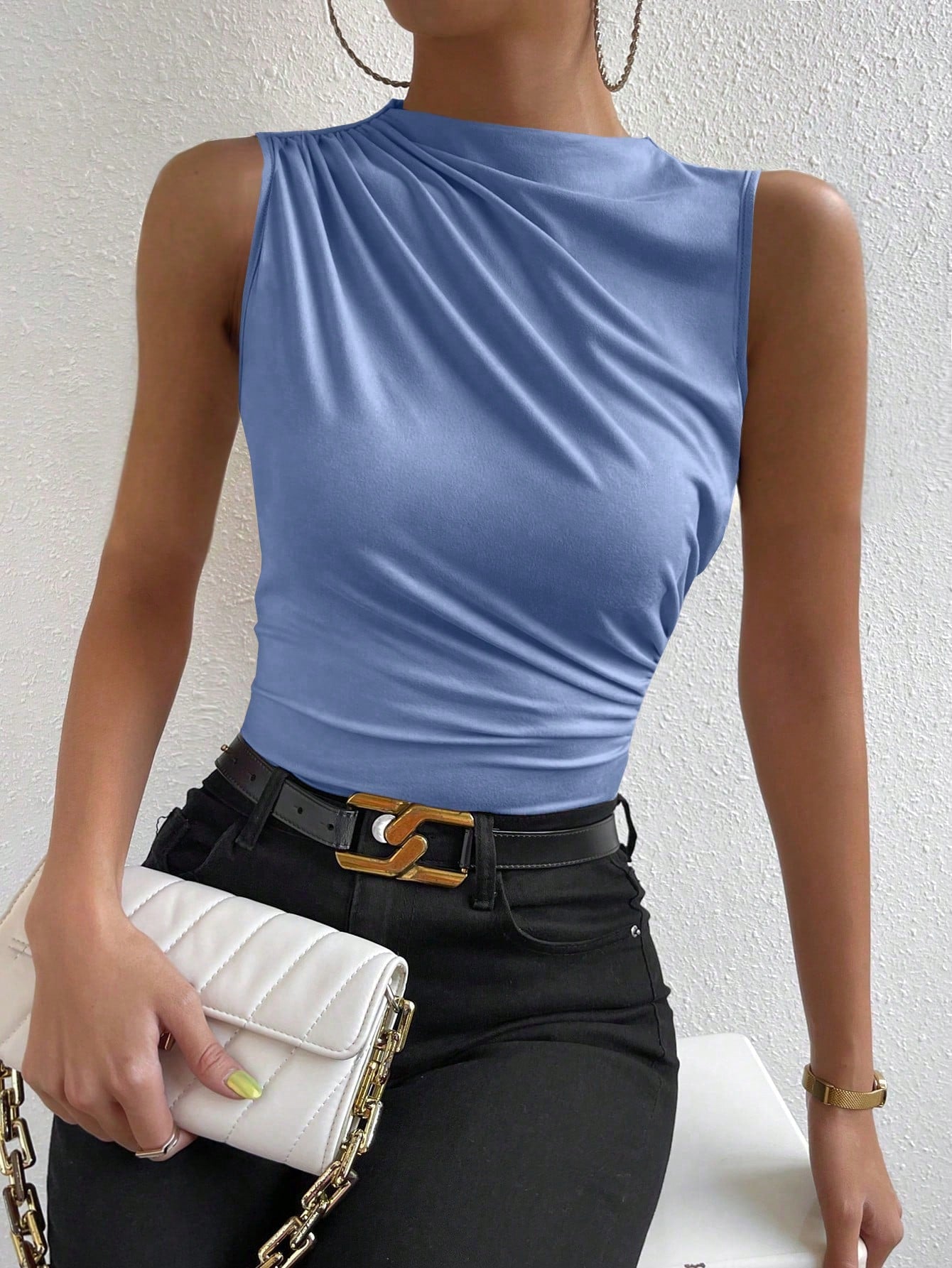 Raffinéa Mock Neck Ruched Tank Top