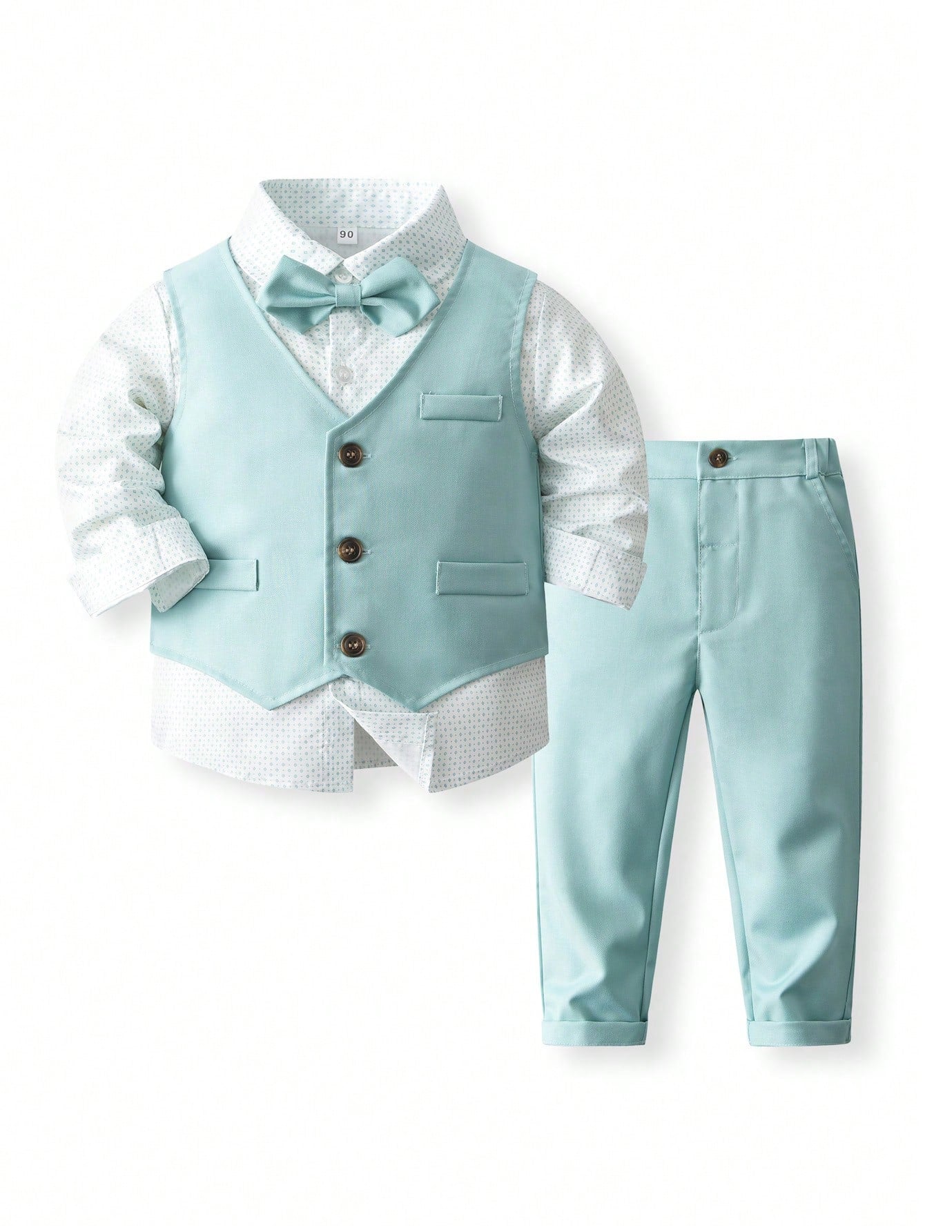 Young Boy Spring Formal Wear Set: Geometric Print Shirt, Vest, And Pants For Gentleman's Banquet Or Party