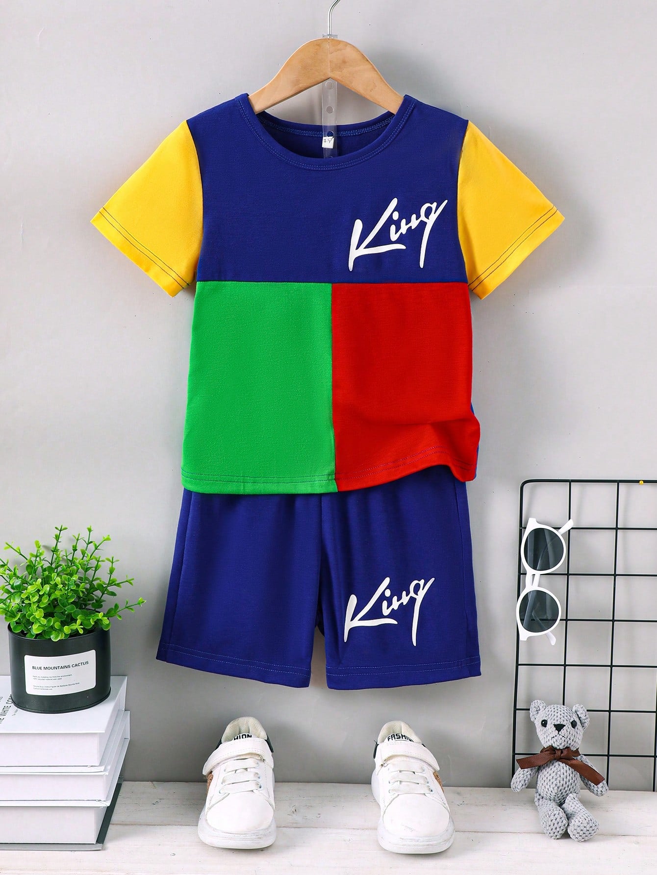 Young Boy Summer Short Sleeve Letter Print Casual Sports Suit