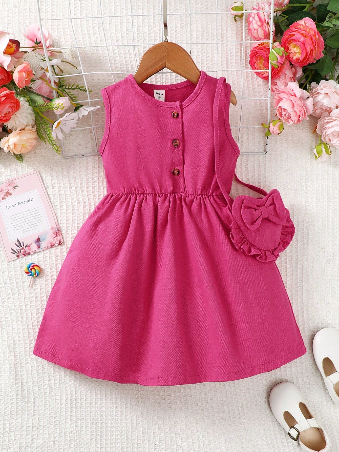 Kids Young Girl Button Front Denim Dress