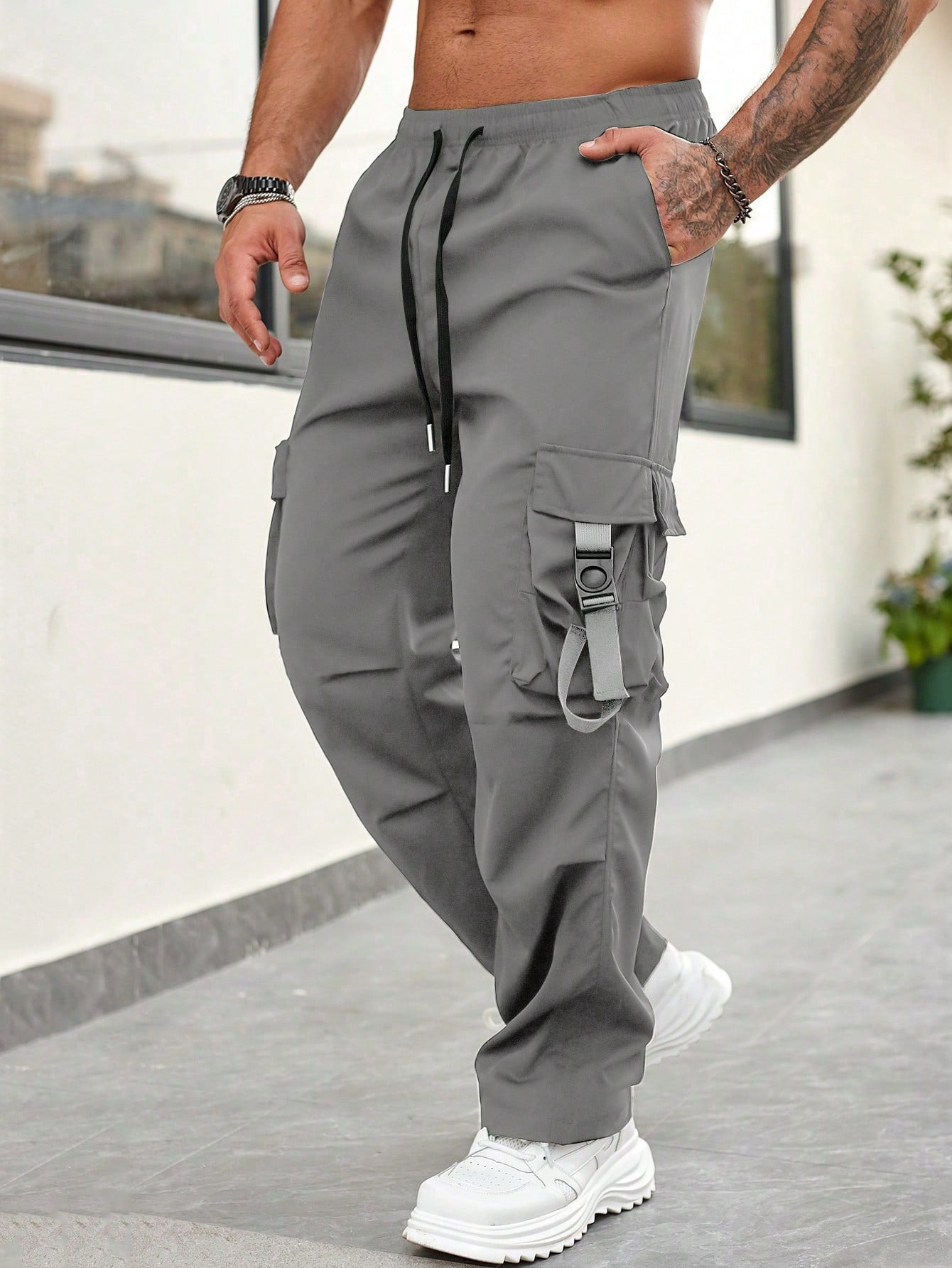 Men's Functional Style Straight Leg Cargo Pants With Multiple Pockets