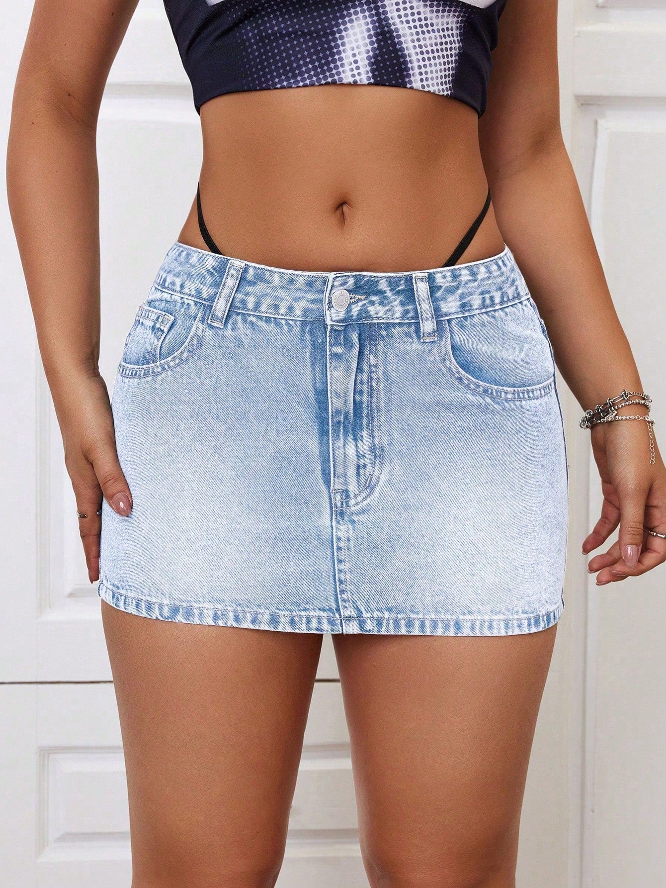 Women's Sexy Low Waist Washed Denim Mini Skirt