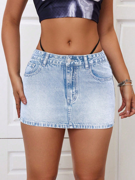 Sexy Low Waist Washed Denim Mini Skirt