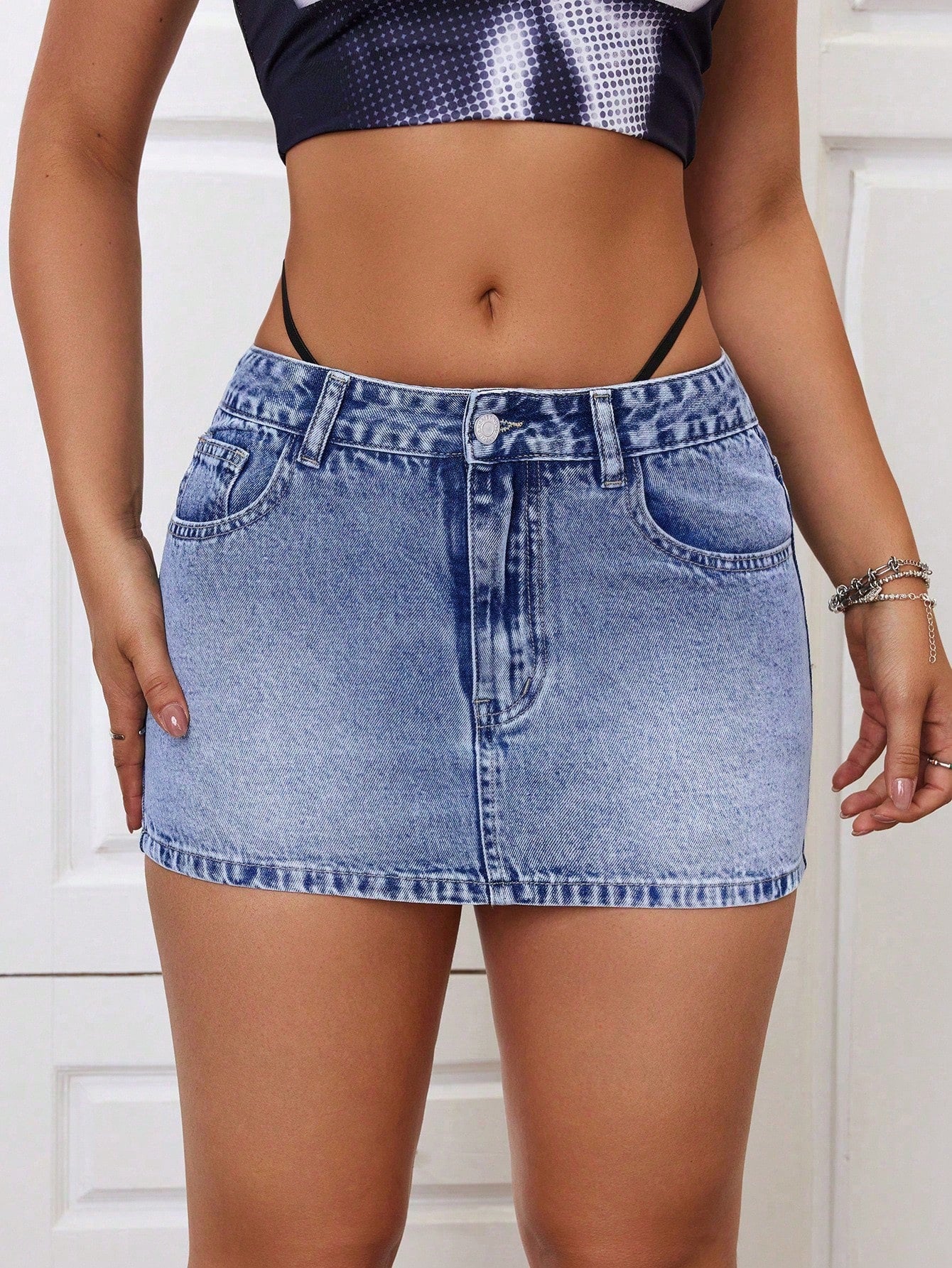 Women's Sexy Low Waist Washed Denim Mini Skirt