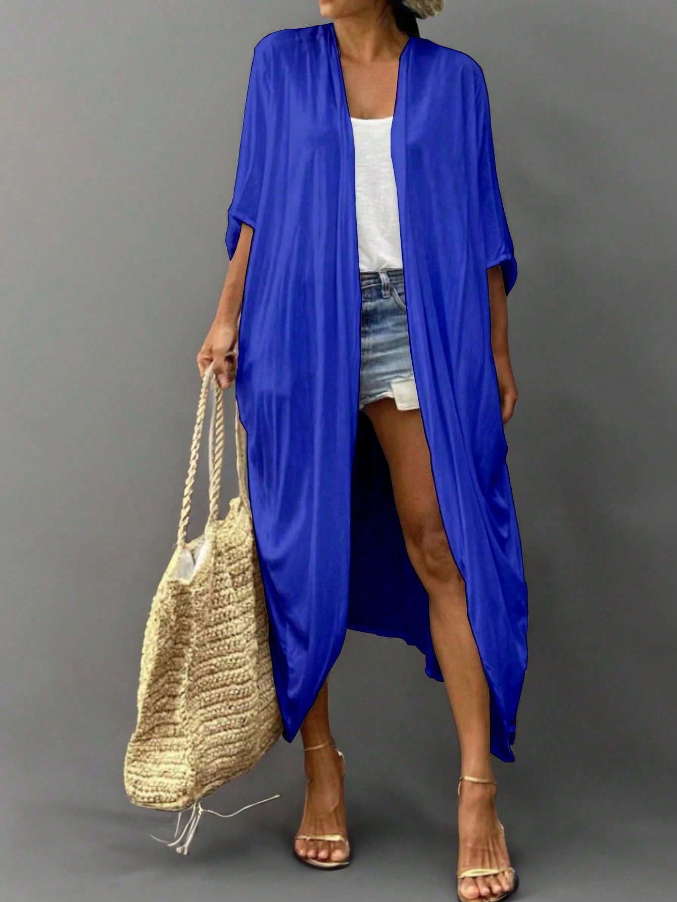 Swim Summer Beach Solid Open Front Kimono