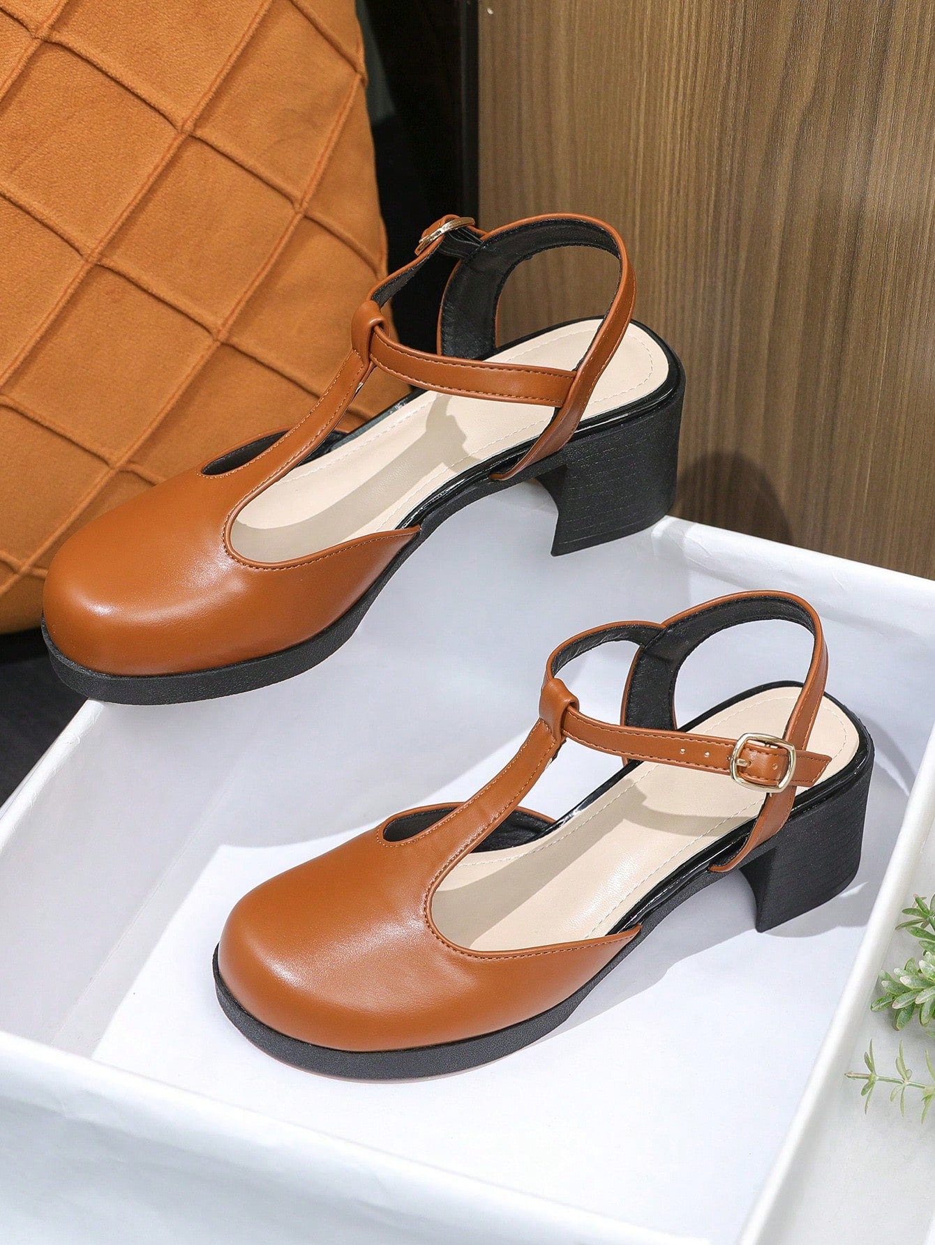 Women's High Heel Mary Janes Shoes With Chunky Heel, Slip-Resistant And Waterproof Platform, Leather, Plus Size 41-43