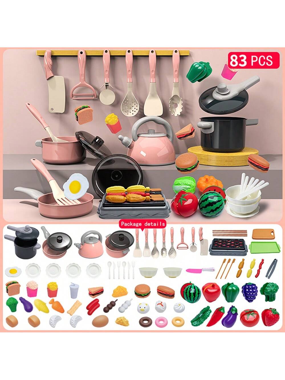 28/83/91 PCS Play House Kitchen Set Pink Toys SImulated Kitchenware Children Girls Gift