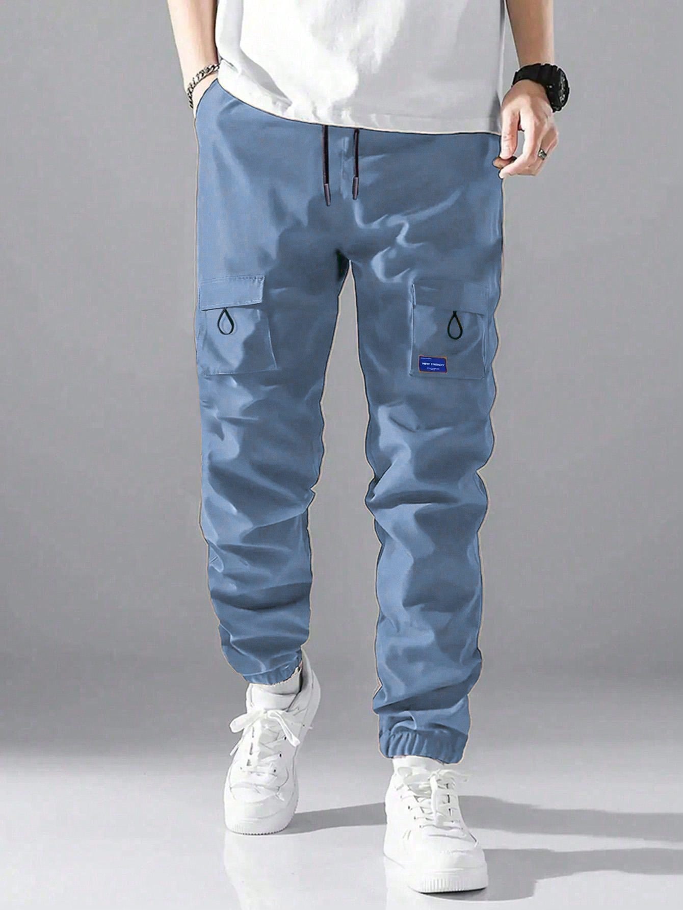 Tween Boy Stylish Casual Parachute Cargo Pants With Drawstring Waist And Slanted Pockets,