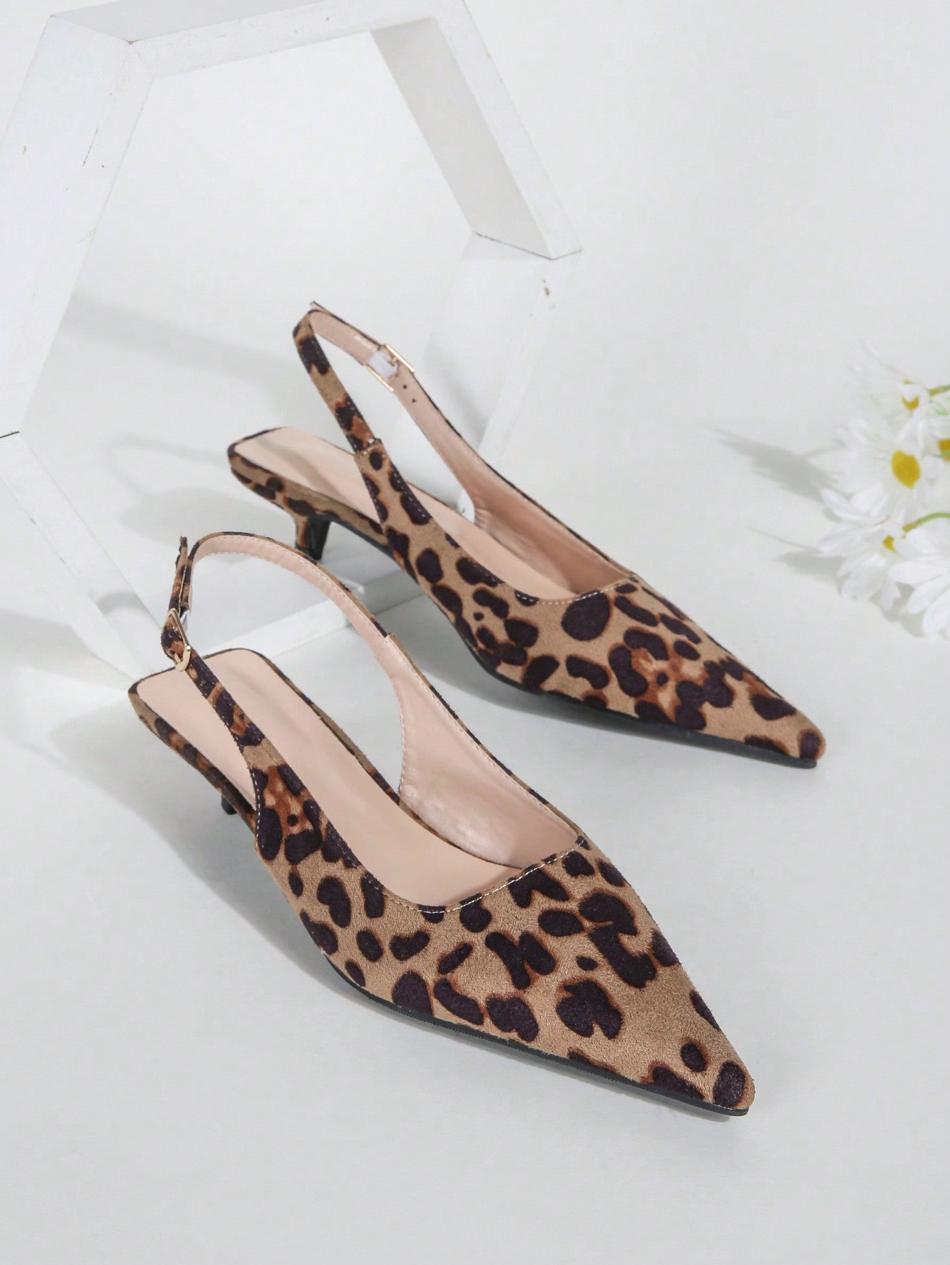 Trendy Leopard Print Pointed Toe Kitten Heel Mule Shoes For Women, Summer