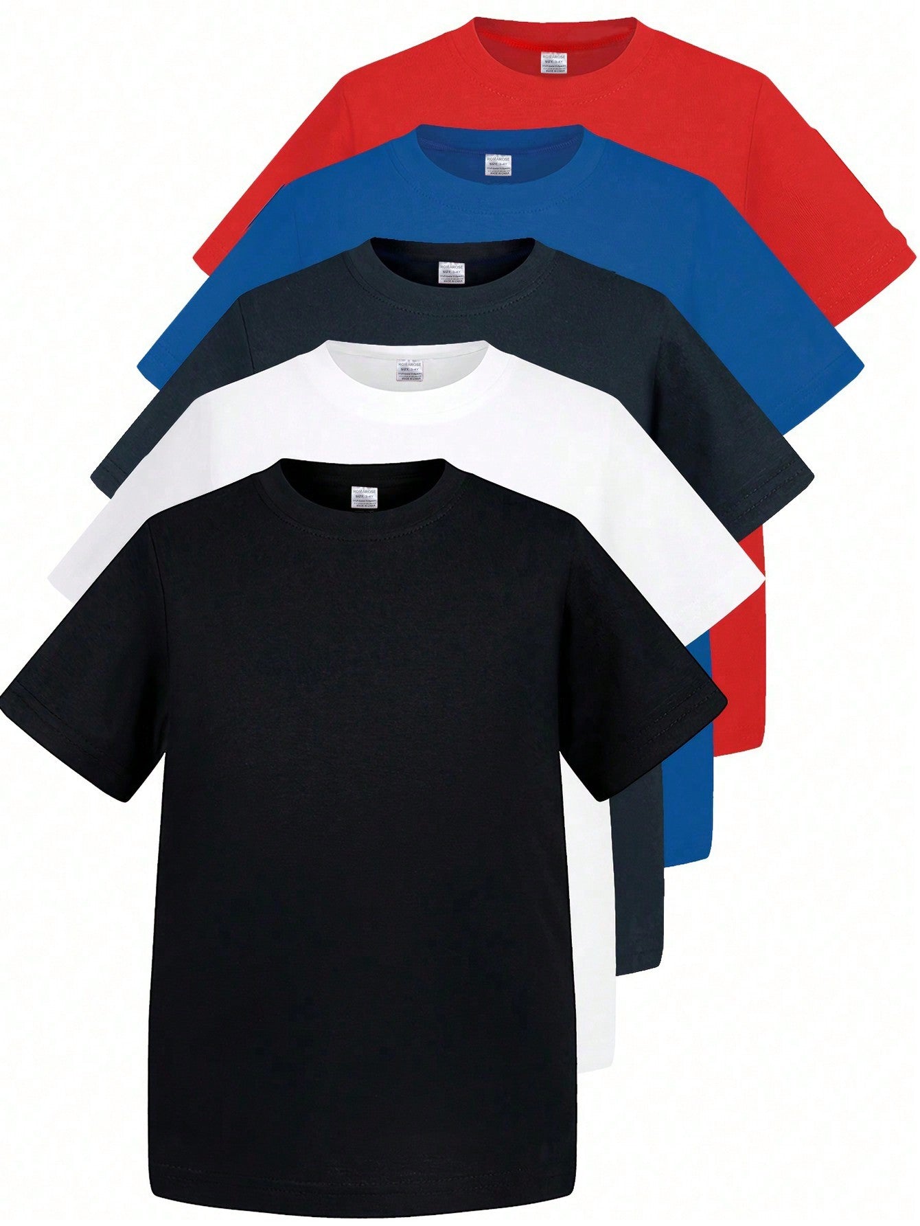 Young Boy 5pcs Creative Solid T-Shirt, Casual Lightweight Comfy Short Sleeve Crew Neck Tee , Kids Clothings For Summer