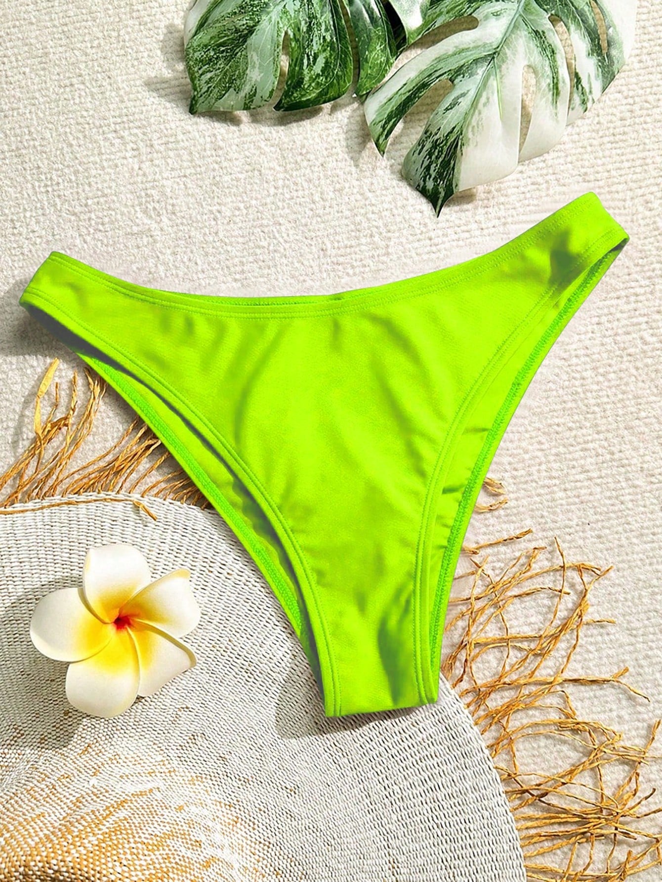 Swim Summer Beach Plain Ribbed Knit Bikini Bottom