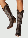 Fairycore Women 2024 New Spring Autumn Forest Style Brown Outdoor Fashionable Western Embroidery Boots, Cowboy Boots For Women