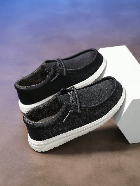 1 Pair Teen Boys' Casual Simple Style Breathable Comfortable Soft-Soled Slip-On Low Top Canvas Sneakers