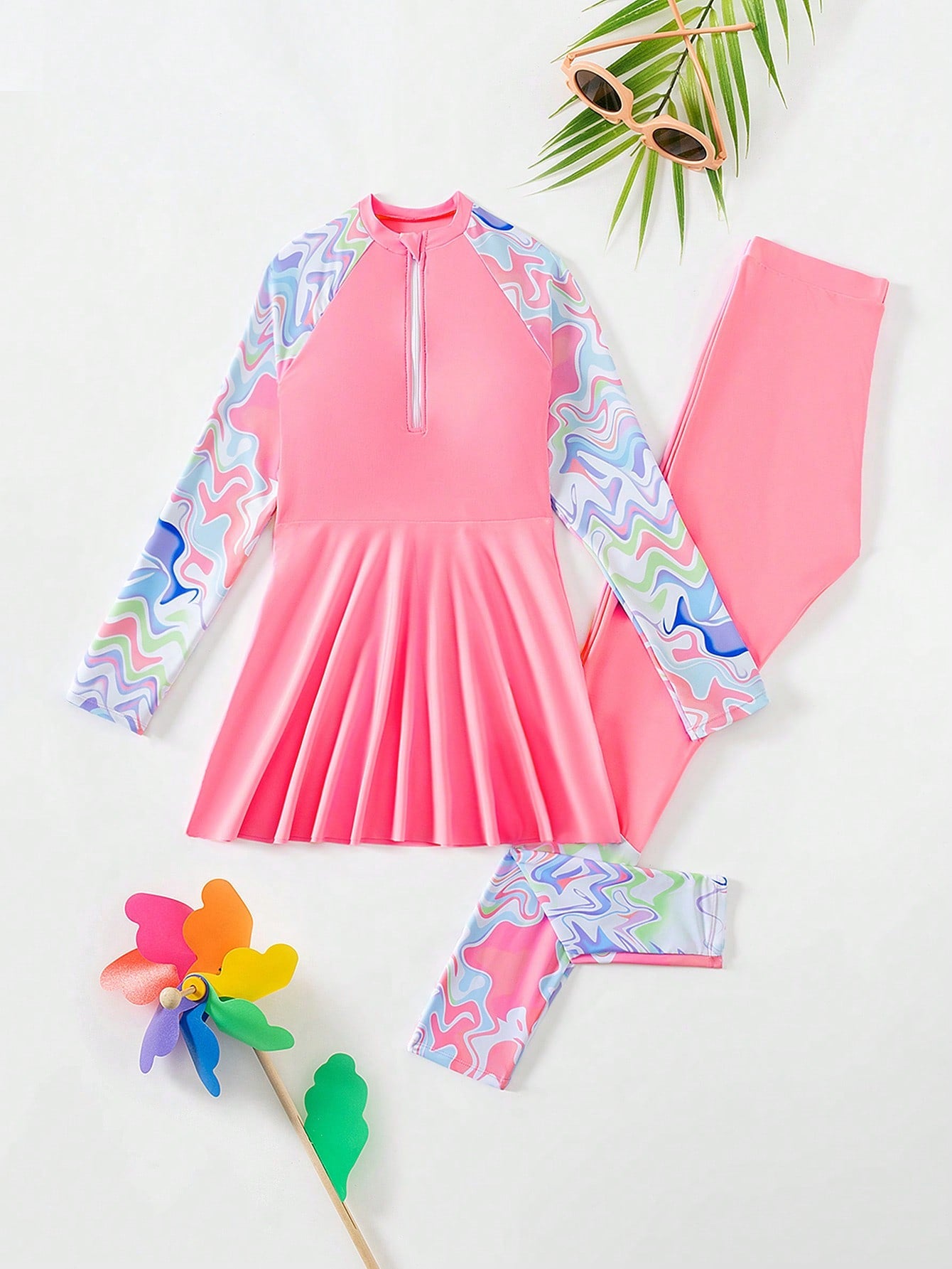 Cute Tween Girl' Two-Piece Set Camisole Top And Rashguard Summer Beach