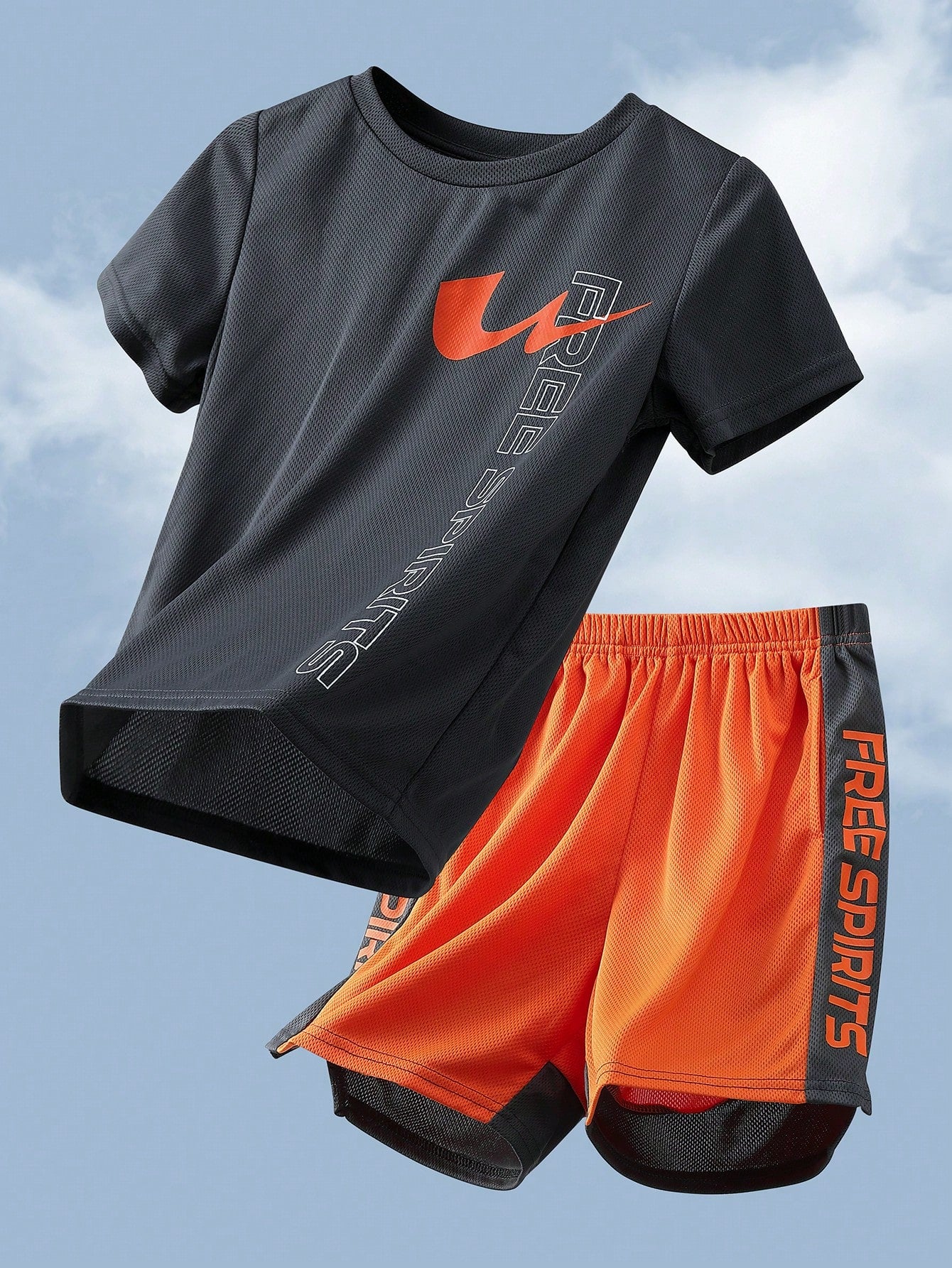 Young Boy Casual Letter Print Short Sleeve Pullover T-Shirt & Knitted Sports Shorts Set