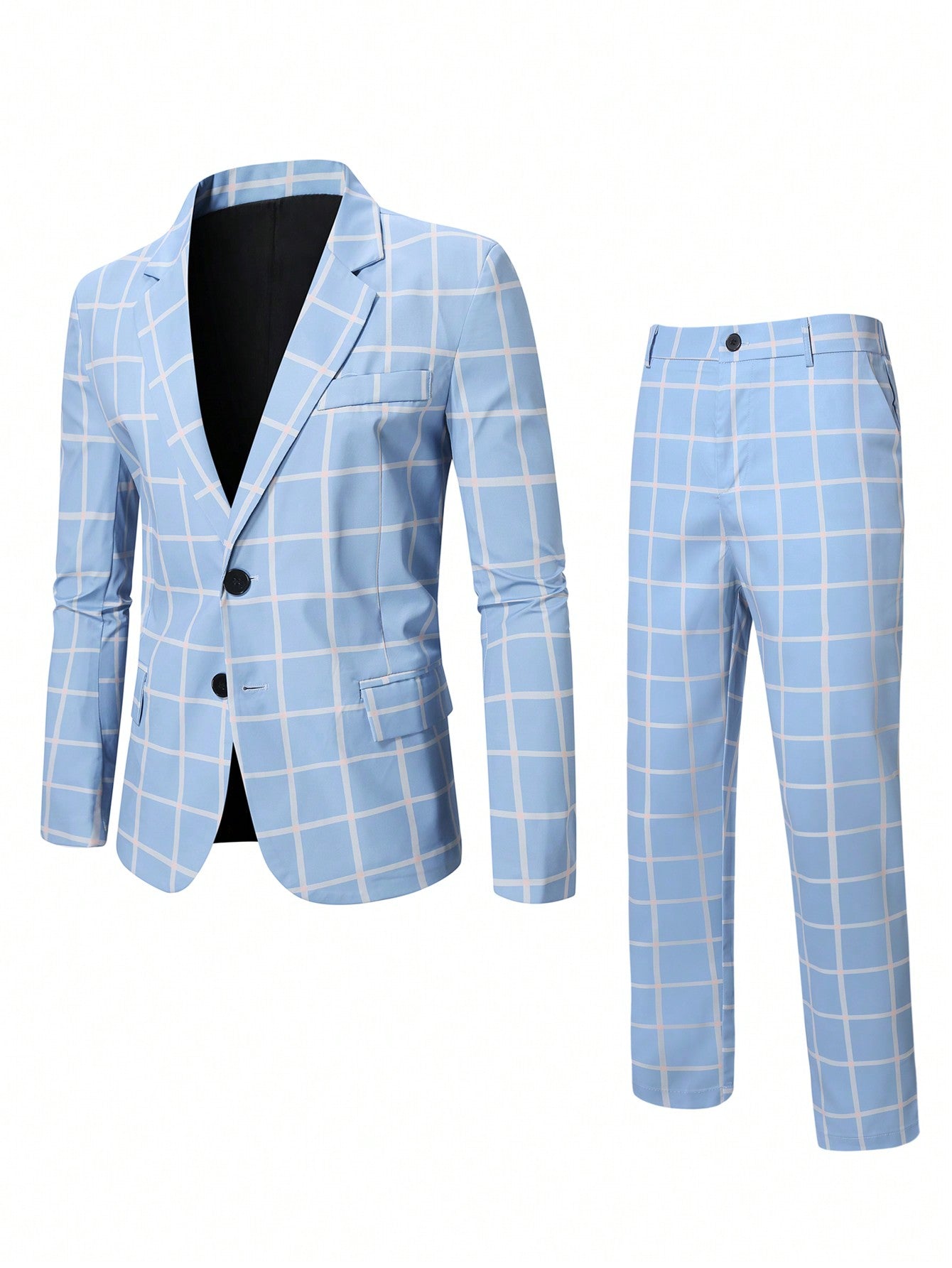 Men Plus Size Plaid Single Breasted Suit Set