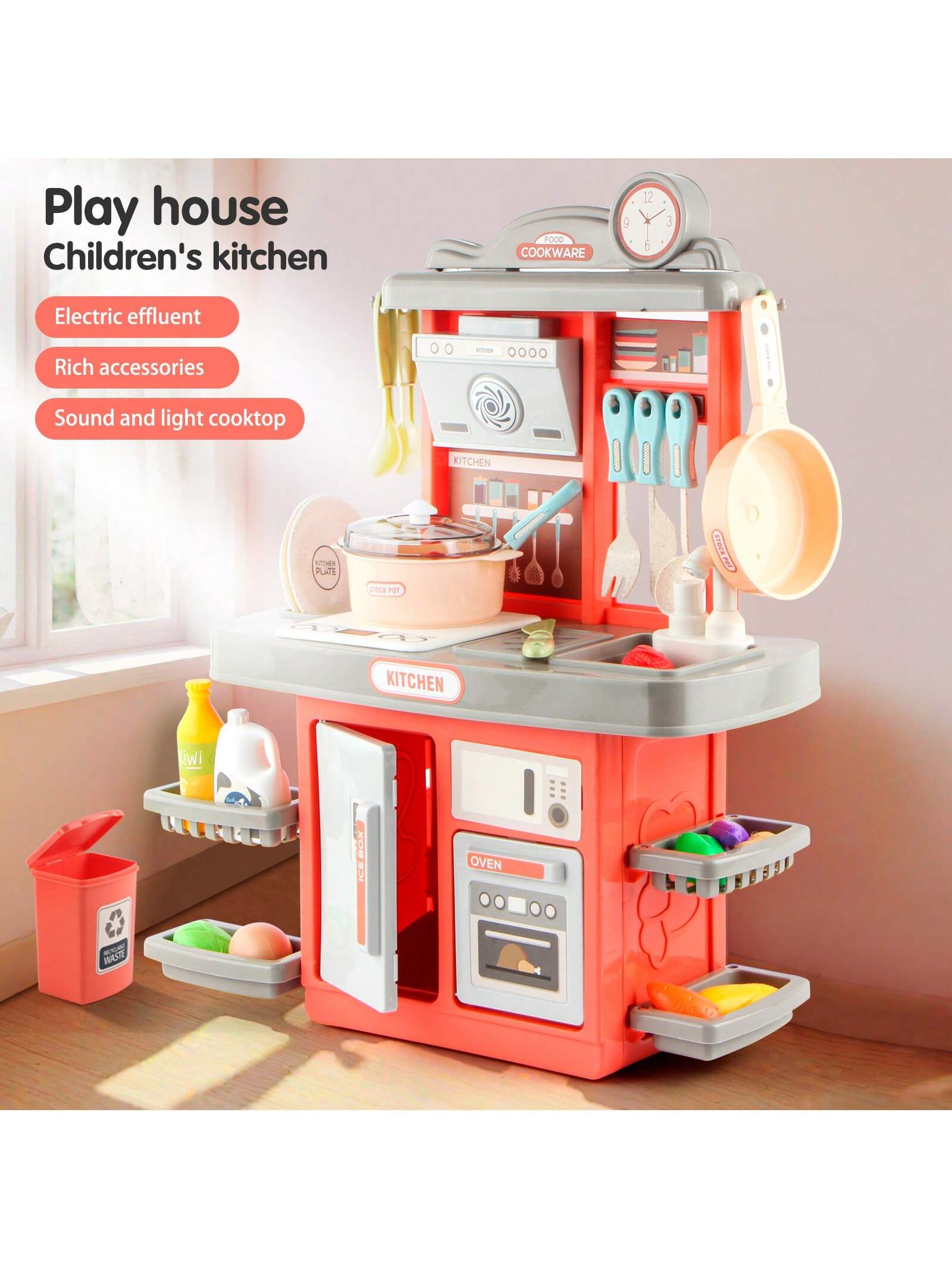 Kitchen Toys With Music And Simulated Cooking Sounds, 17 IN Half A Man Tall, Dishwasher Sink With Running Water Loop And Vegetable & Fruit Accessories, Play House Cooking Toy Set, Chef Role-Playing Toys (Random Color Accessories)