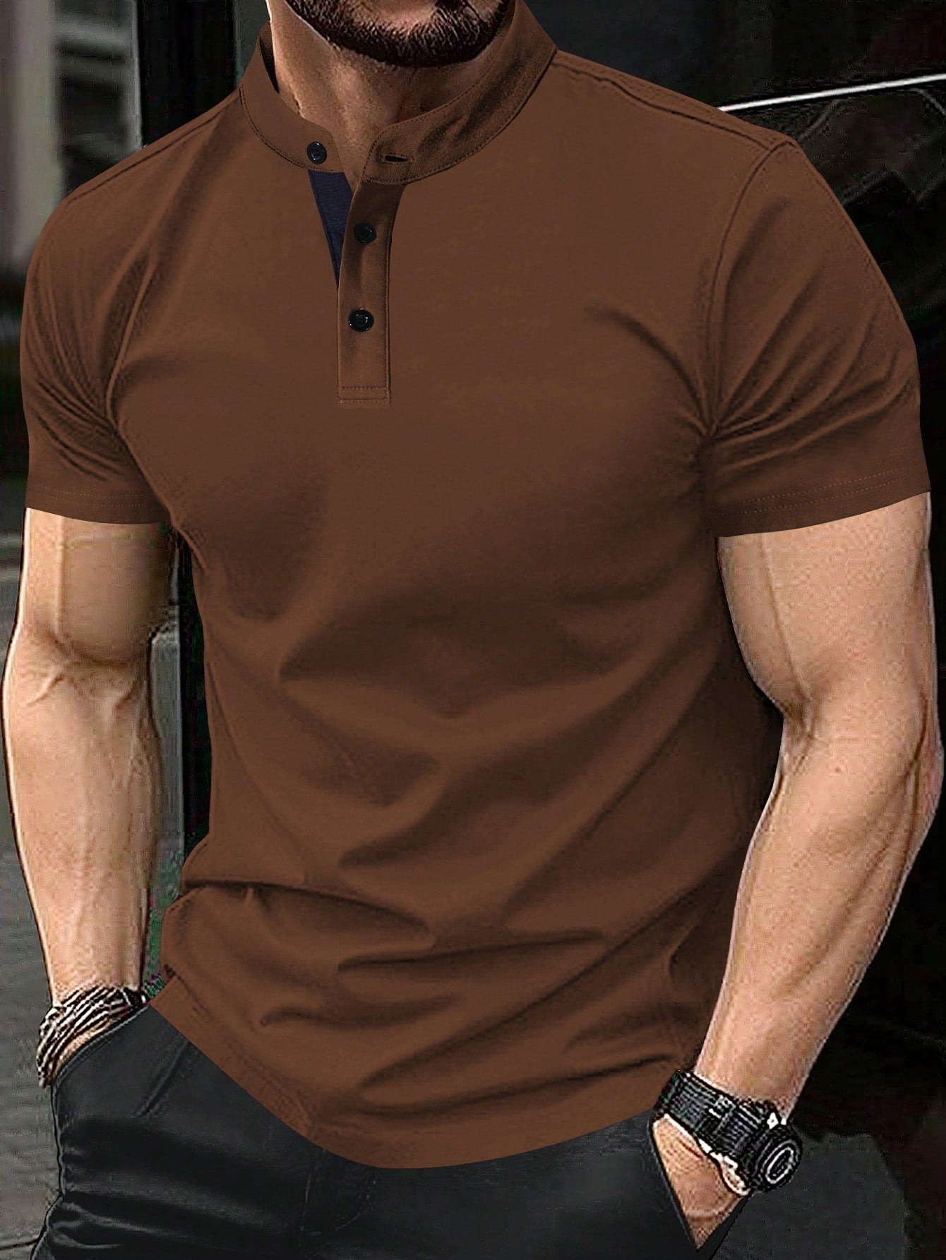 Men'S Solid Color Stand Collar Casual Polo Shirt