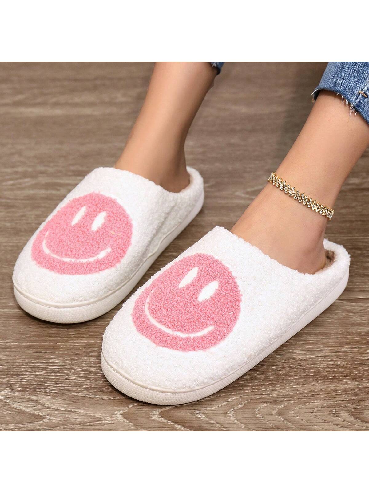 Women's Casual Plush House Slippers With Embroidered Strawberry Design, Autumn-Winter Style