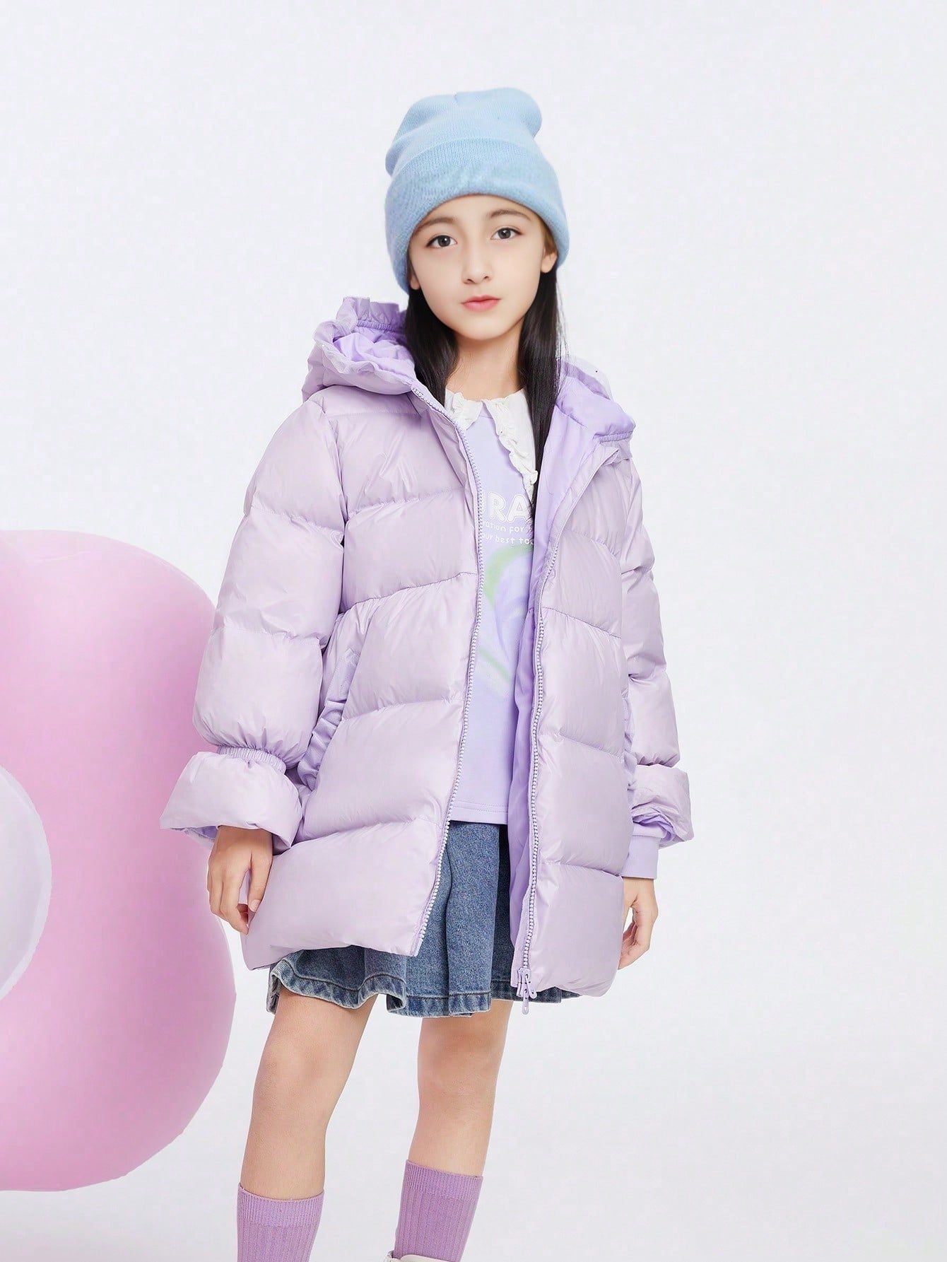 Tween Girl Coats Winter Mid Length Hooded Down Jacket Thickened Warm And Cold Resistant Winter Coats Purple