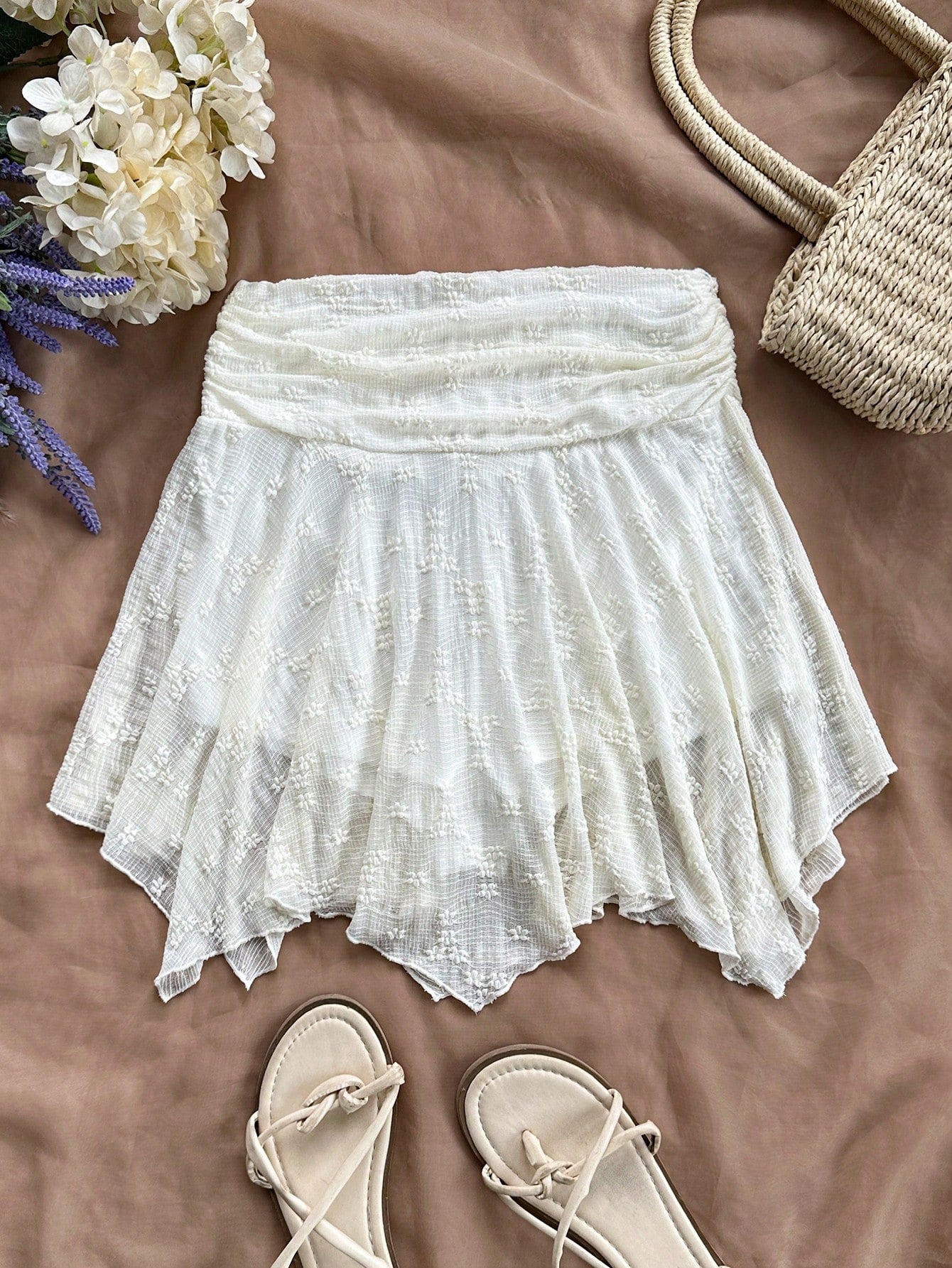 Women's Vacation Irregular Hem Knitted Skirt, White, Elastic Waist Skirt, Summer Skirt, Graduation Outfit, Wedding Season Skirt