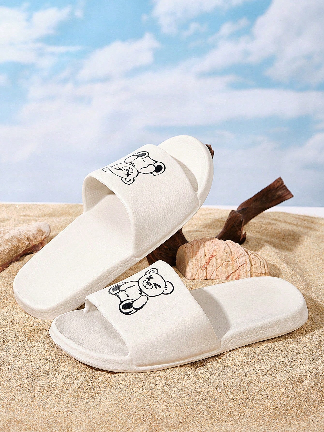 1pair Teenage Boys' Novelty Bear Face Casual Open-Toe Sandals, Comfortable & Breathable, Suitable For Indoor, Outdoor, And Beach Activities