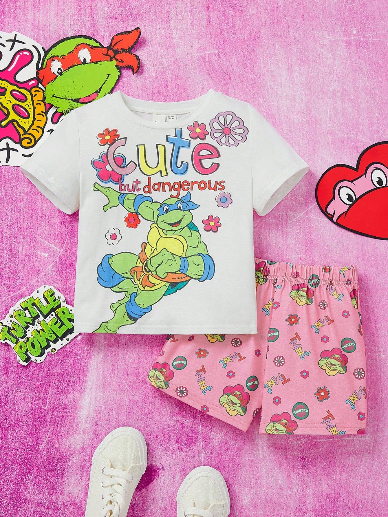 Young Girl Cartoon And Letter Graphic Top And Shorts PJ Set