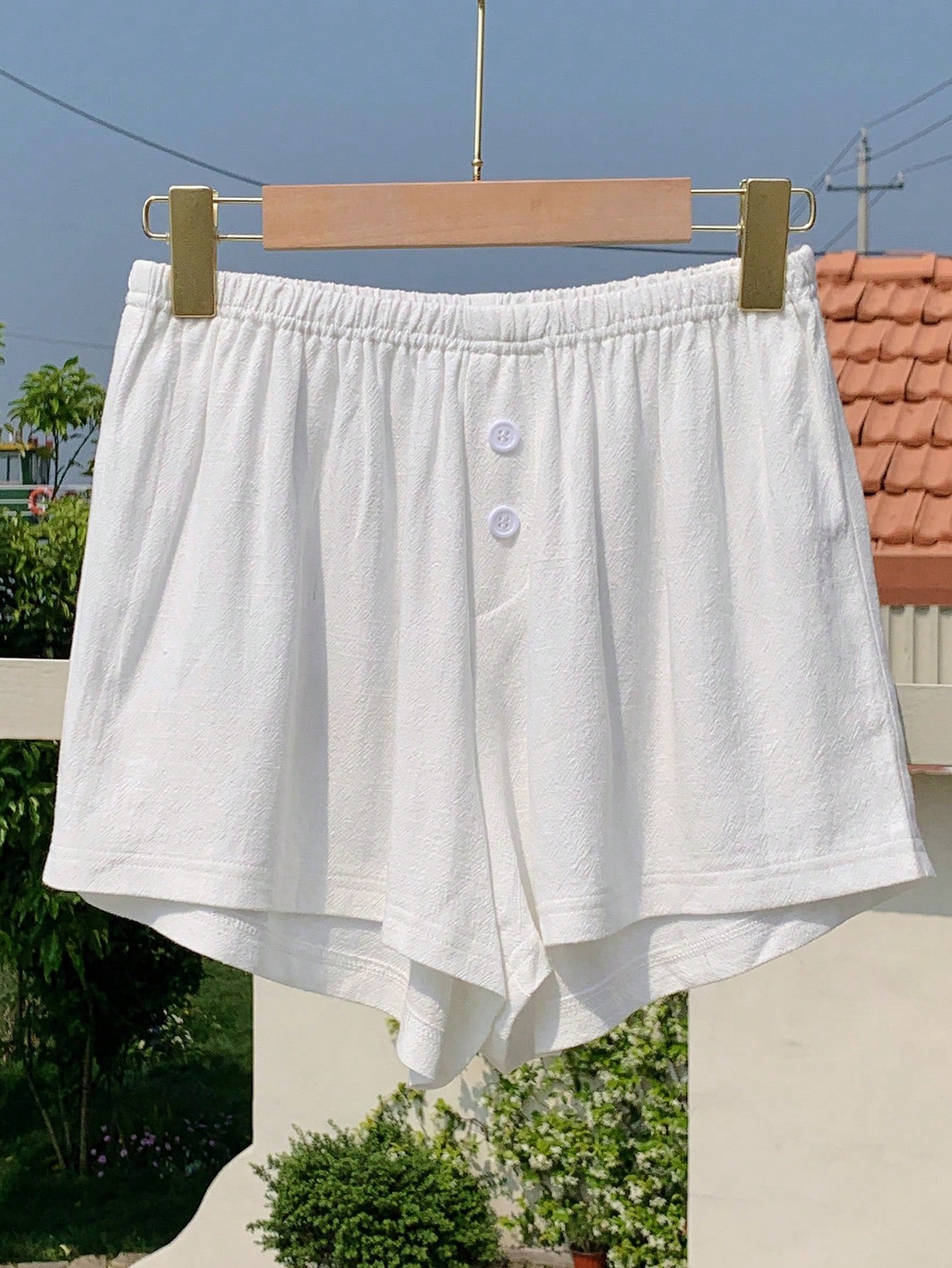 Ladies Solid Color Elastic Waist Shorts