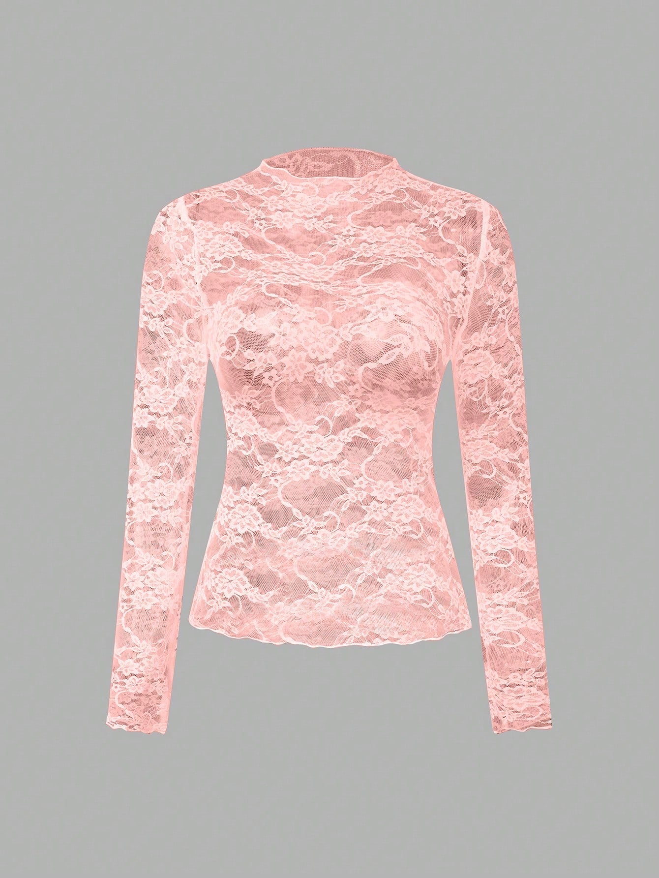 Lace Trimmed Slim Fit Long Sleeve Top