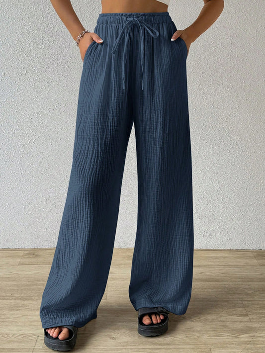 Women's Solid Color Simple Texture Wrinkled Loose Fit Pants For Daily Wear