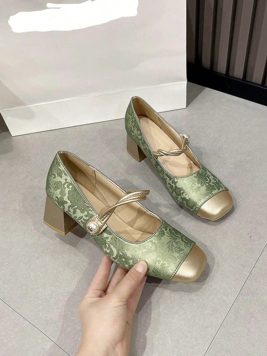 Women's Fashionable Green High Heel Shoes, Ankle Strap, French Elegant Shallow Mouth Shoe, 2024 Spring And Autumn New Mary Jane High Heel Women's Shoes