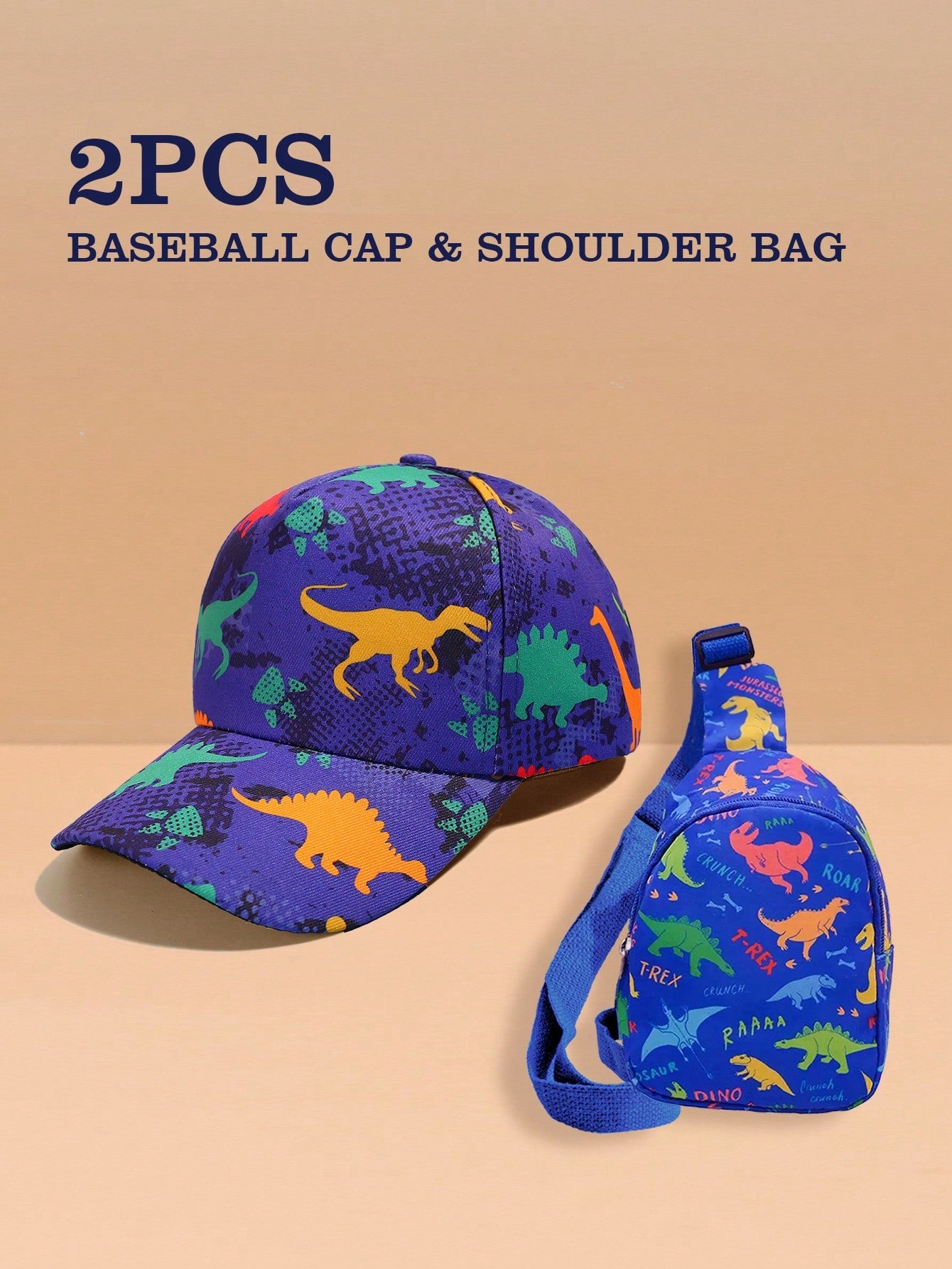 2-Piece Set Of Children Dinosaur Baseball Cap And Dinosaur Backpack Is Suitable For Boys To Use For Outdoor Activities Or Storage, And Is Suitable As A Birthday Gift.