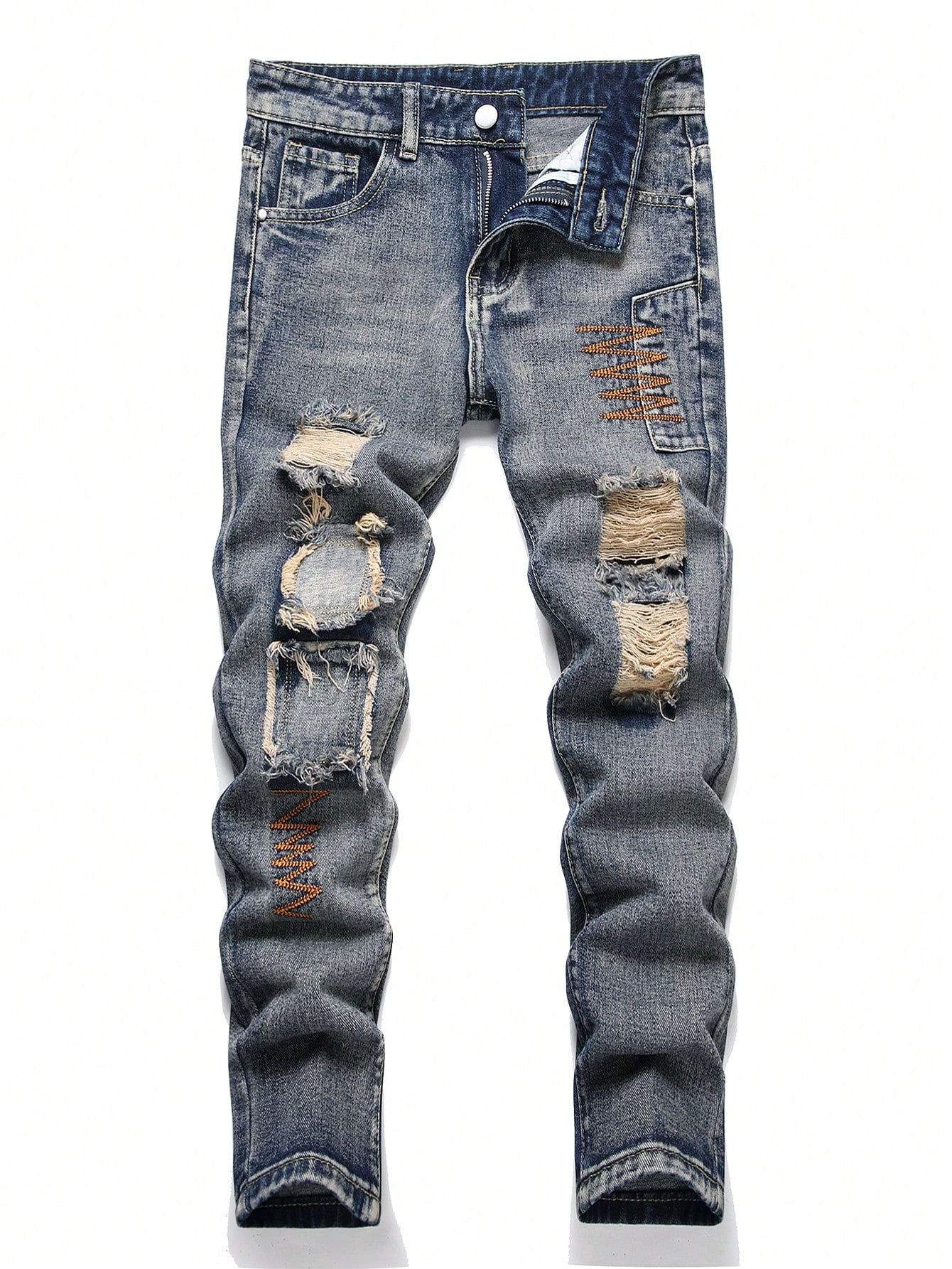 Teen Boy Fashionable Ripped Non-Stretch Denim Jeans