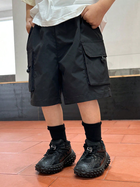 Kids Young Boy Casual And Comfortable Super Baggy Shorts With Large Cargo Pockets On Both Sides, Suitable For Daily Wear And Travelling