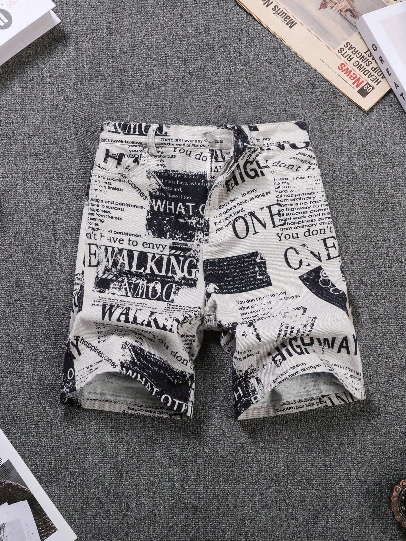 Tween Boy Cotton Casual Letter Print Straight Leg Denim Shorts, For Street And Outdoor Activities