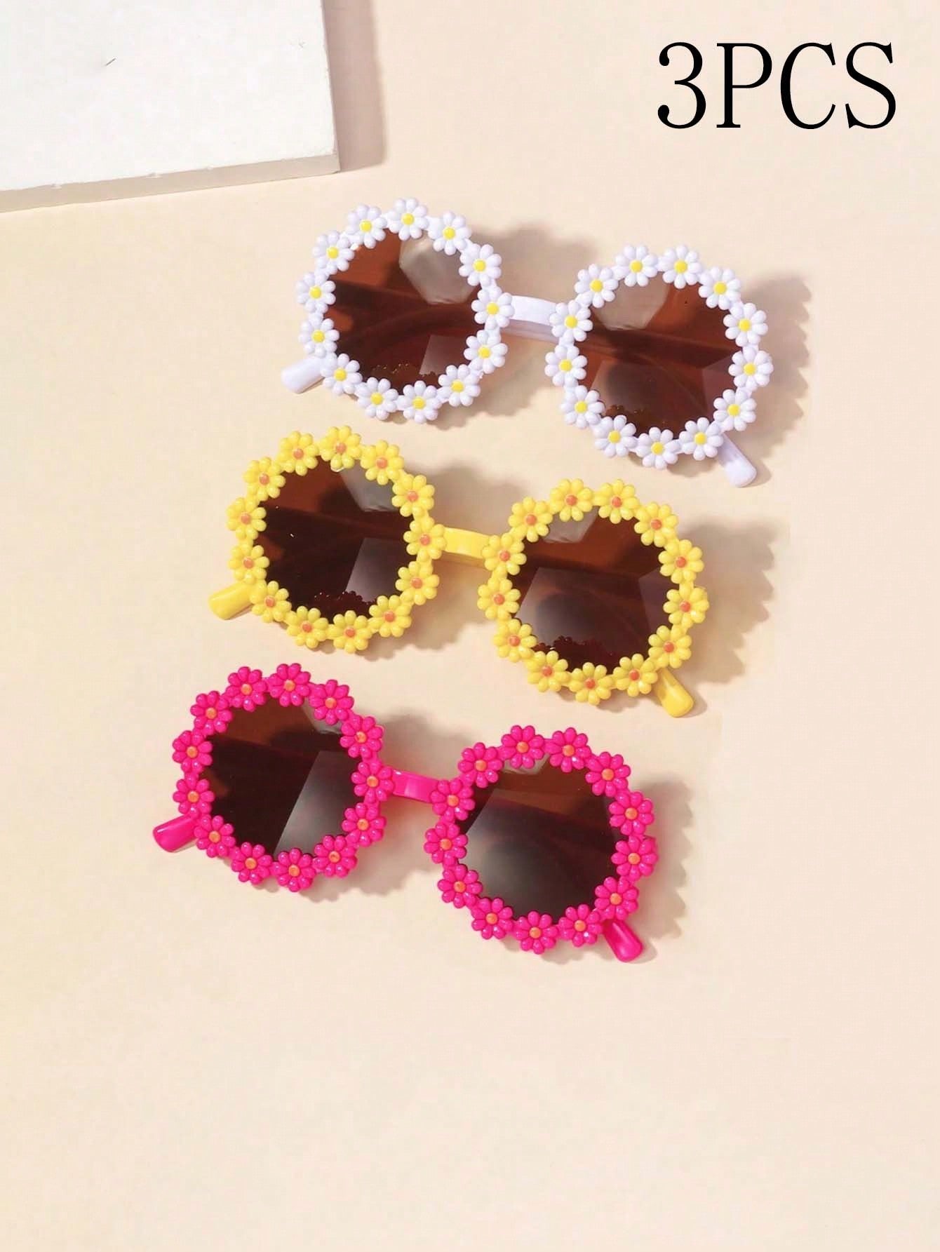 3pcs Daisy Shaped Kids' Sunglasses For Boys And Girls, Cute Baby Shades, Uv-Proof, Perfect For Flower Party