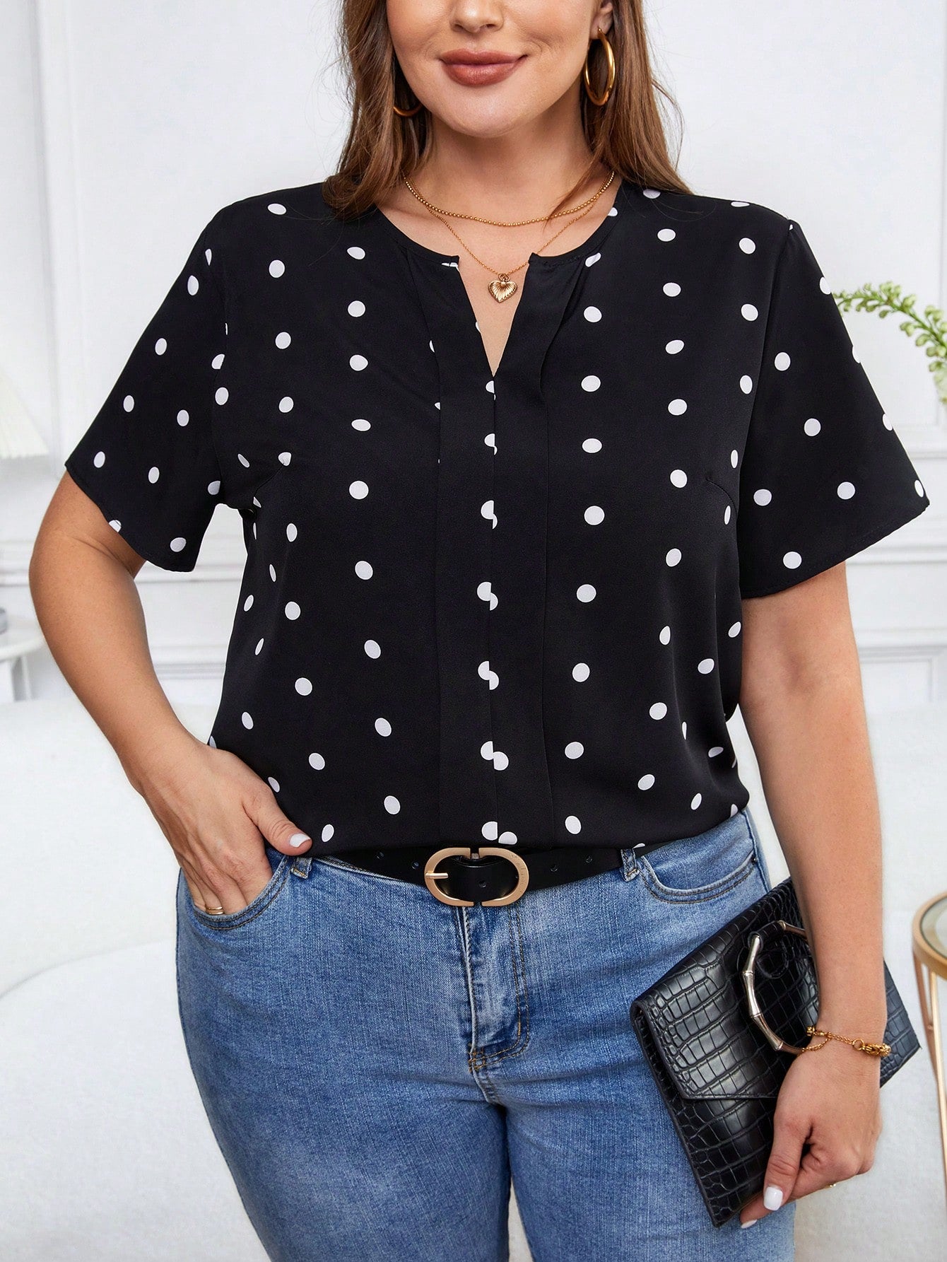 Leisure Plus Size Women's Printed Short Sleeve Shirt