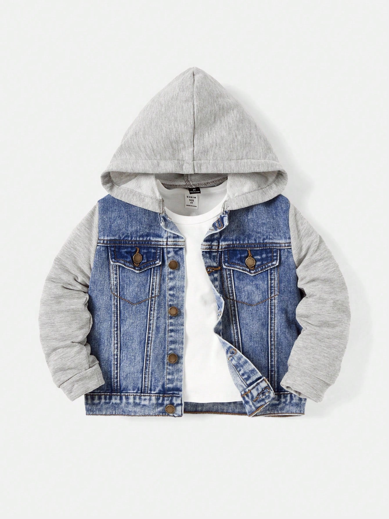 Young Boy 1pc Flap Detail Hooded Denim Jacket