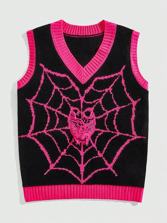 Street Life Men's Knitted Spiderweb V-Neck Sweater Top