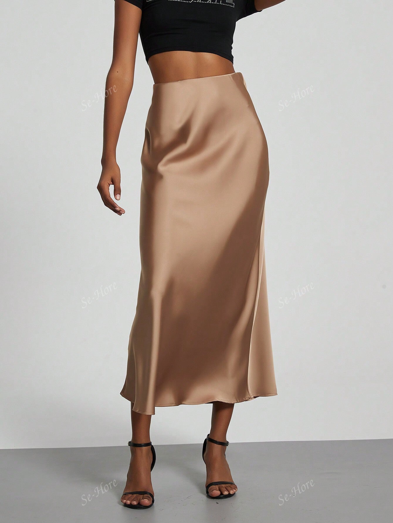 Women's Elastic Satin Silk Texture Midi Skirt